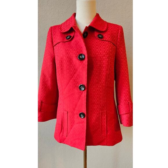 Vintage Mary Kay Women's Consultant Office Career Trench Coat Jacket Size SP Red - Picture 1 of 8